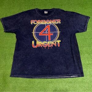 Foreigner Urgent 4 1981 Concert Band T-Shirt Blue Mineral Washed XL Classic Rock